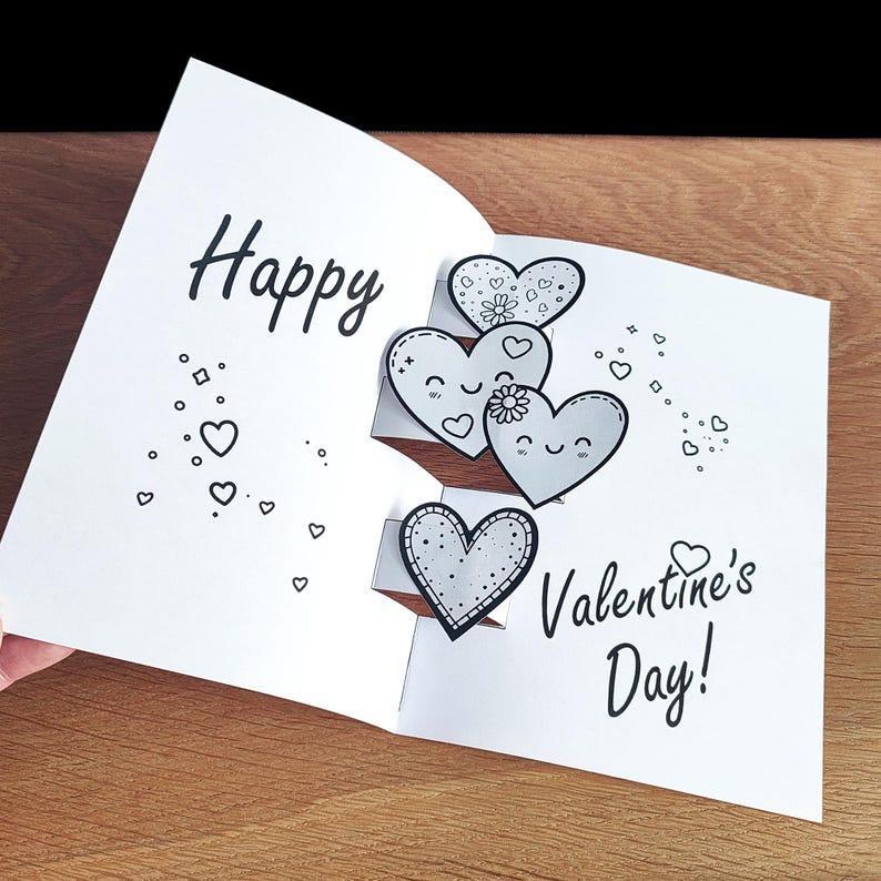 DIY Pop Up Valentine's Day Card, Instant Download PDF, printable craft activity for kids and grown-ups, make your own cute Happy Hearts card