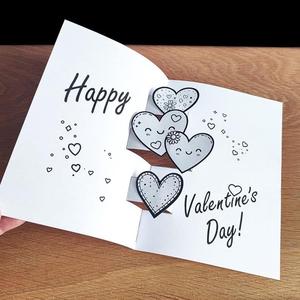 DIY Pop Up Valentine's Day Card, Instant Download PDF, printable craft activity for kids and grown-ups, make your own cute Happy Hearts card