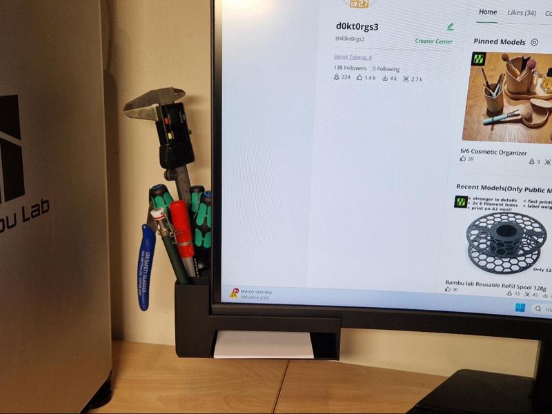 Pen + note holder under monitor - organizer