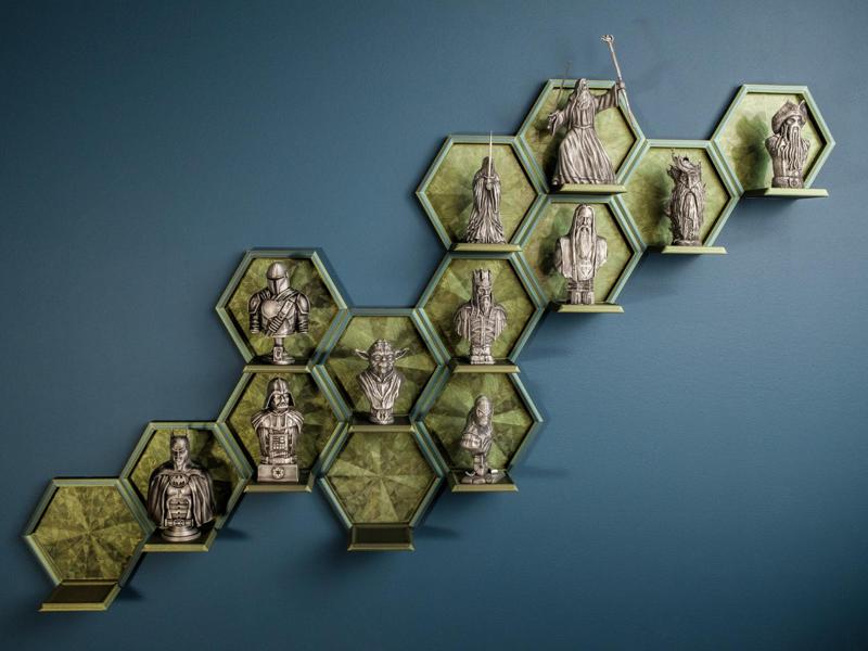 Hexagonal wall shelf for small figurines