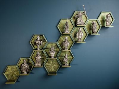 Hexagonal wall shelf for small figurines