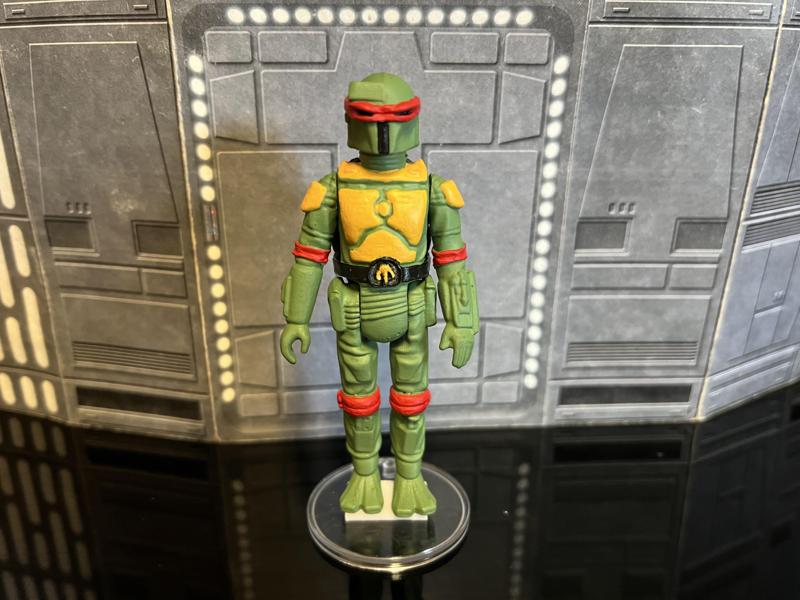 STAR WARS TMNT NINJA TURTLE BOBA FETT MASHUP, VINTAGE CUSTOM KENNER STYLE ACTION FIGURE, 3.75", 1/18