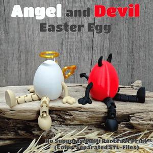Cute Flexi/Articulated Angel and Devil Easter Egg - No Supports - Color separeted Parts