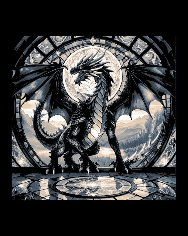Classic Grand Dragon in front of a stained glass window in the Castle - Fantasy Hueforge art
