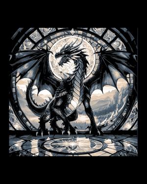 Classic Grand Dragon in front of a stained glass window in the Castle - Fantasy Hueforge art