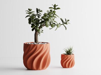 Plant Pot smooth ribs curved