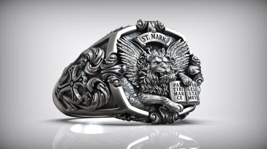 Saint Mark Lion Evangelist Cross Pattern Signet