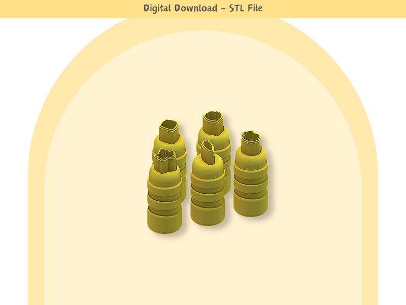 Micro Cutters x 5 for Polymer Clay | Pack 02 | Digital STL File | Clay Tools | Mini Clay Cutters