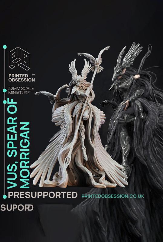 Vus - Spear Maiden to Morrigan - Deity Fight Club - PRESUPPORTED - Illustrated and Stats - 32mm scal