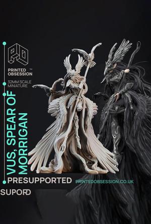 Vus - Spear Maiden to Morrigan - Deity Fight Club - PRESUPPORTED - Illustrated and Stats - 32mm scal