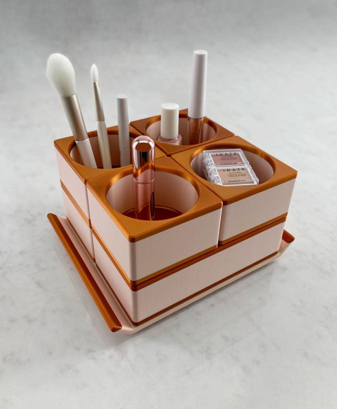 Makeup Organizer Modular Stacking Cosmetics Bins With Tray