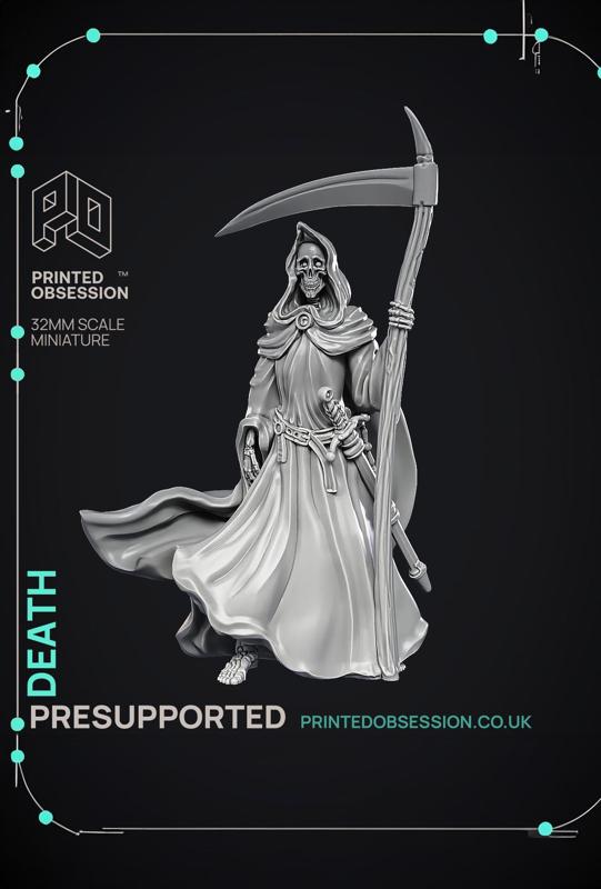 Death - The Grim Reaper - PRESUPPORTED - Illustrated and Stats - 32mm scale 