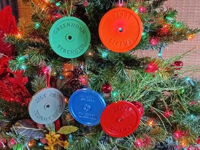 Happy Liftmas Christmas weightplate ornament