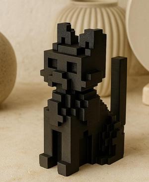Pixel Cat Figurine – Retro Style Blocky Cat Statue