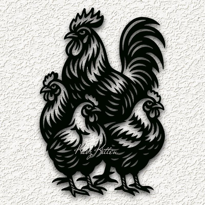COUNTRY ROOSTER HENS WALL ART HOME DECOR