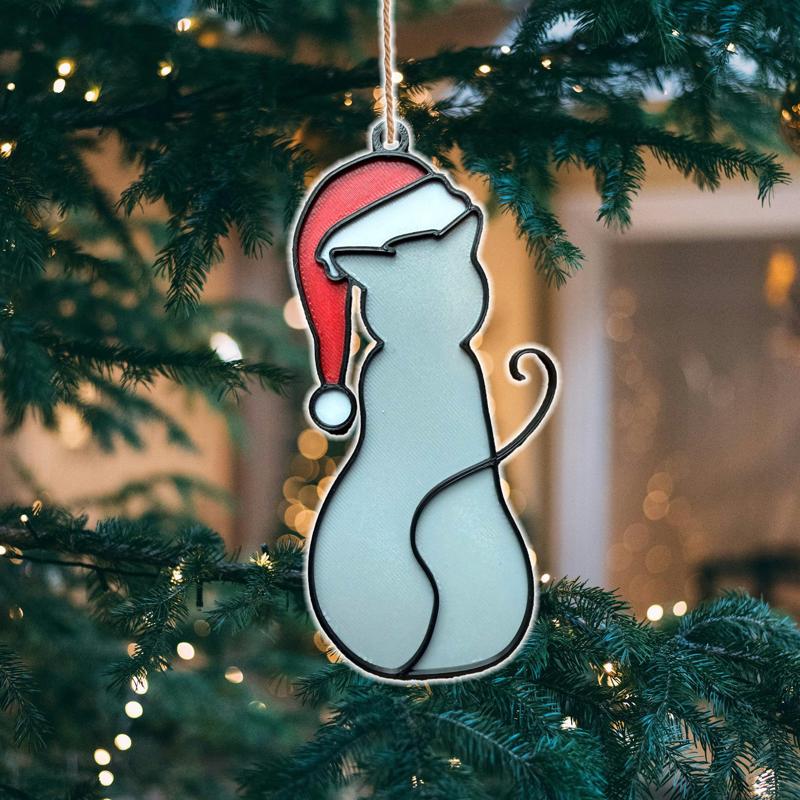Christmas Cat in a Santa Hat Tree Ornament