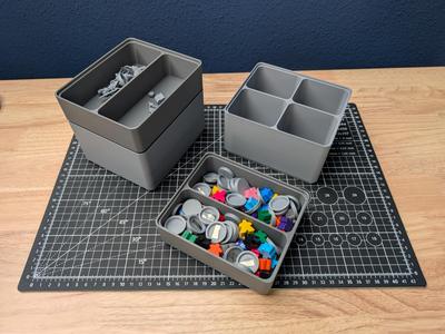 Stackable boxes for miniatures, craft supplies, and office organization