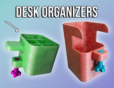 Clamp-on Desk Organizers - Pen Holder & Trash Bin