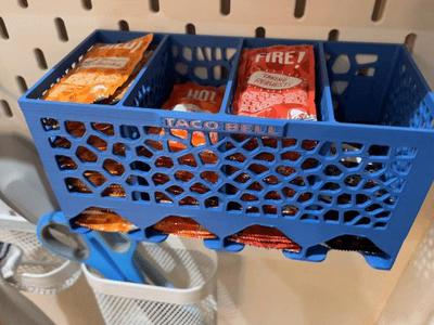 Taco Bell Sauce Holder (pegboard & countertop)
