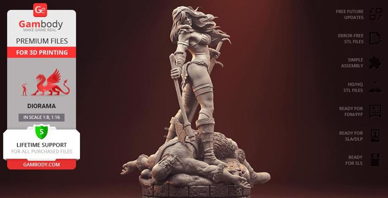 Red Sonja 3D Printing Figurine in Diorama | Assembly