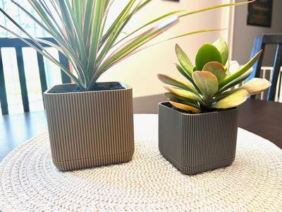 Ribbed Square Plant Pots 4" and 3" Sizes