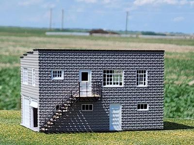 HO Scale Rusticated Brick Back Alley Garage and Apartment