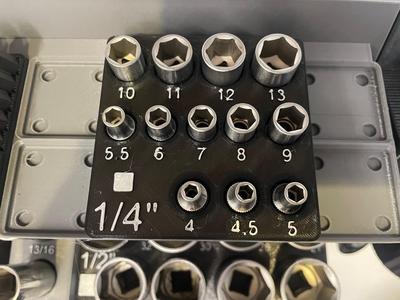 socket holder 4-13 metric 1/4" drive ratchet, gridfinity