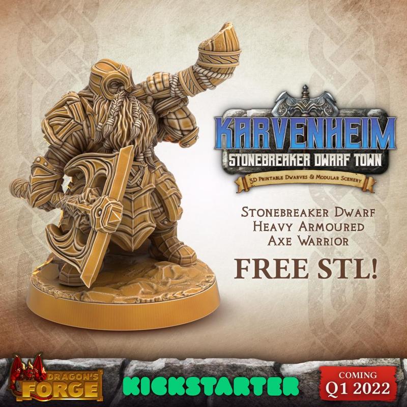 FREE Stonebreaker Dwarf STL! Karvenheim Kickstarter Preview