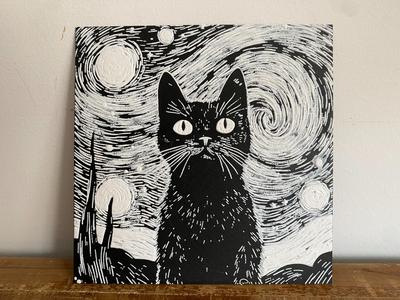 Black Cat with Starry Night Background – Hueforge