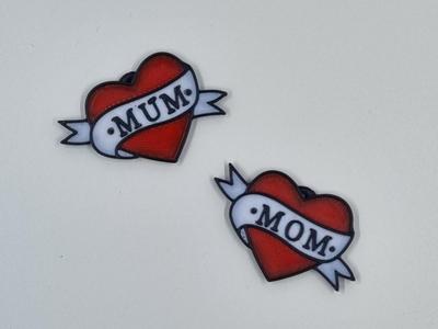MOM / MUM Heart Tattoo Keyring