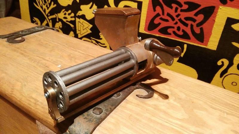 Small rotating, shell ejecting gatling gun