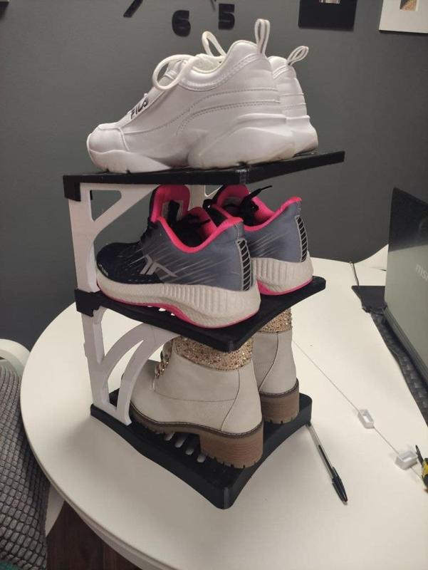 Modular stackable shoe rack.