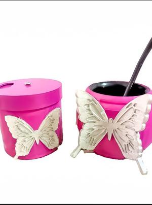kit: mate y yerbe/azucarera mariposa