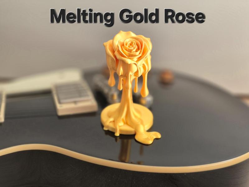 Melting Rose Sculpture in Gold
