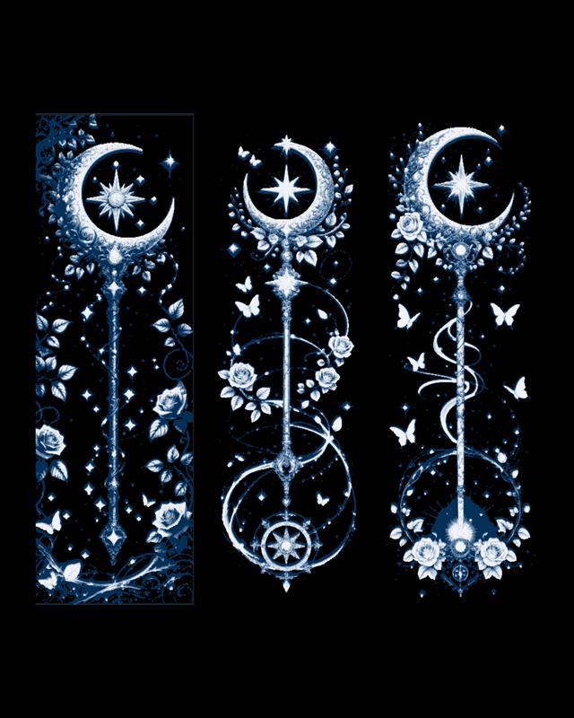 Intricacies of a Witch's wand - Beautiful wands of Magic - Set of bookmarks