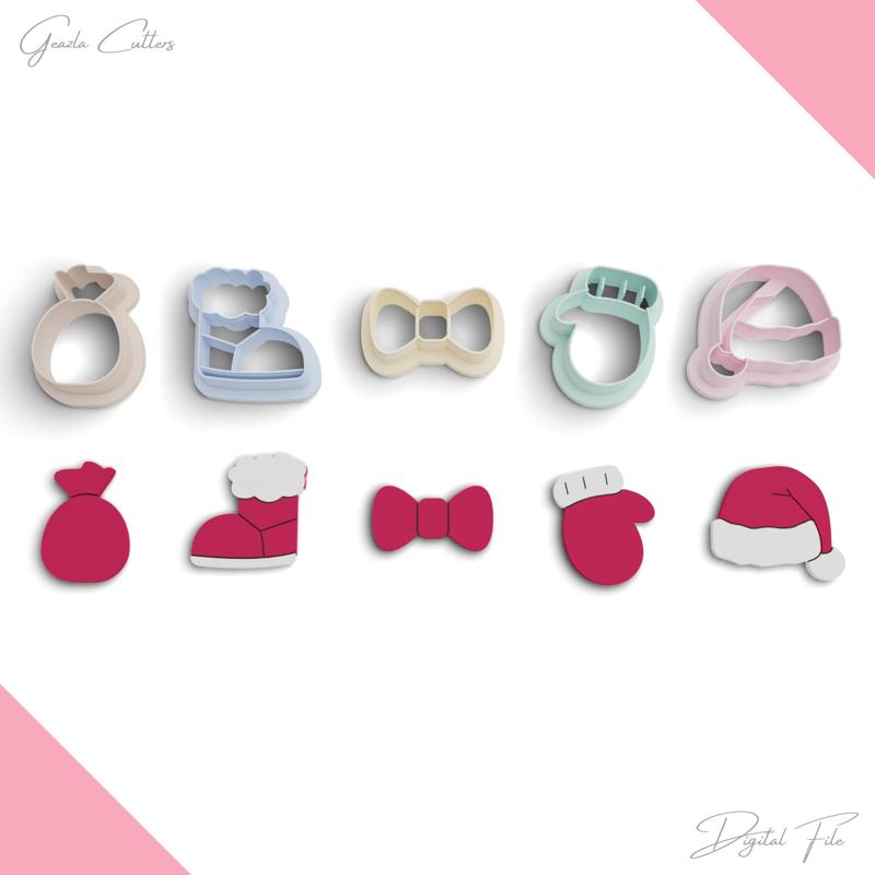 Christmas Accessories Polymer Clay Cutter Package, 5 Models, 2 Cutter Version, 5 Size, No: 1141