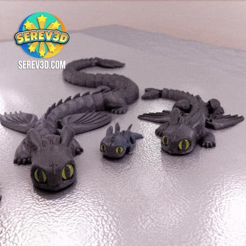 Night Fury Articulated Dragon Family – Flexi Toothless Set in 3 Sizes, No Supports 3D Print STL/3MF