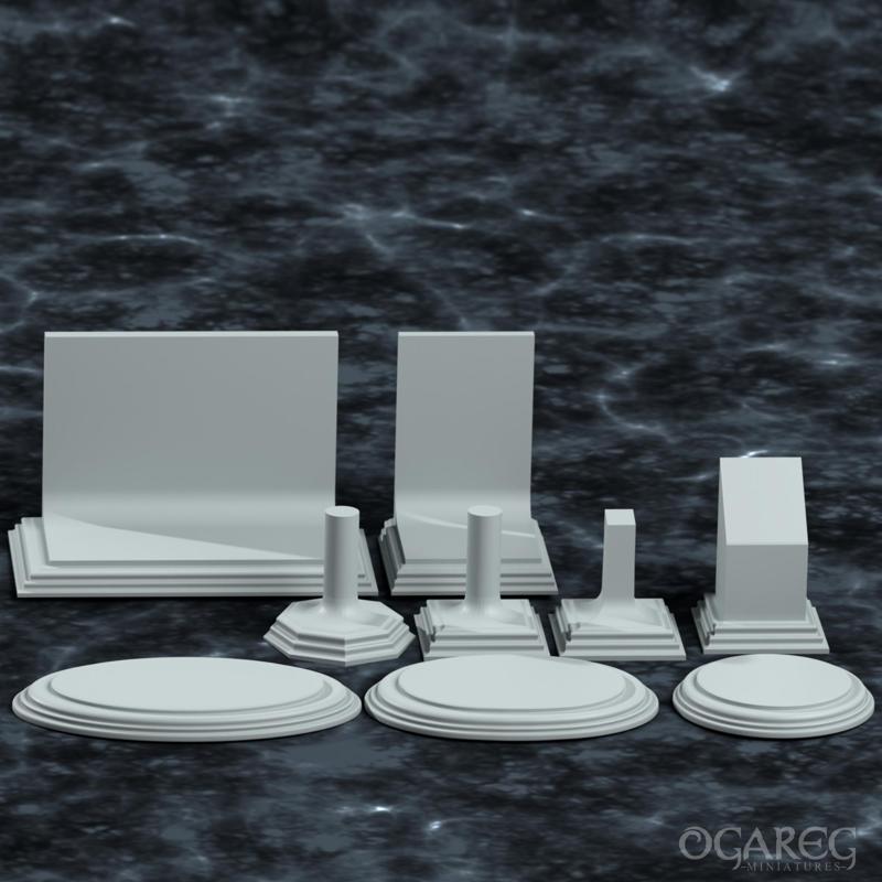 Display plinth collection pack, for dioramas, busts and with backdrop