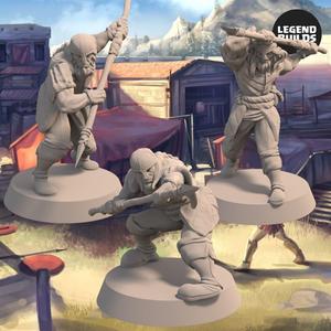 Acenii Barbarian Spearmen (3 unique miniatures) - 3D printable miniature - STL file