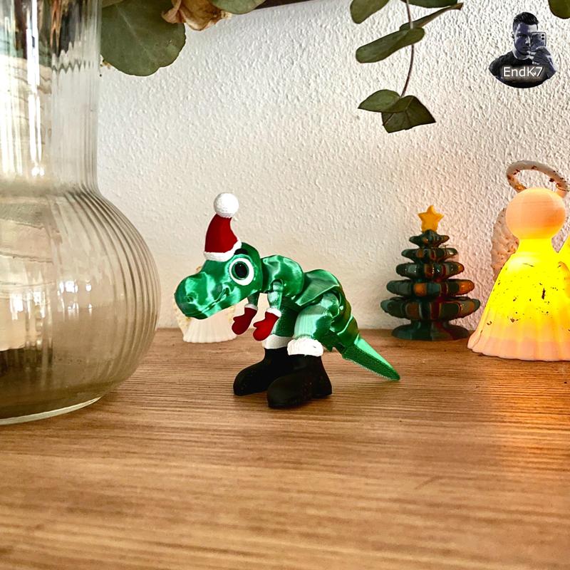 T-Rex Santa Edition - Aticulated - Print in Place - No Supports - Christmas