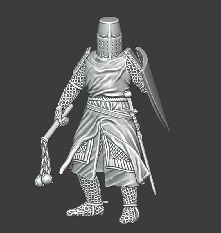 Medieval crusader knight with flail