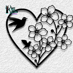 valentines day birds in a heart with flowers wall art