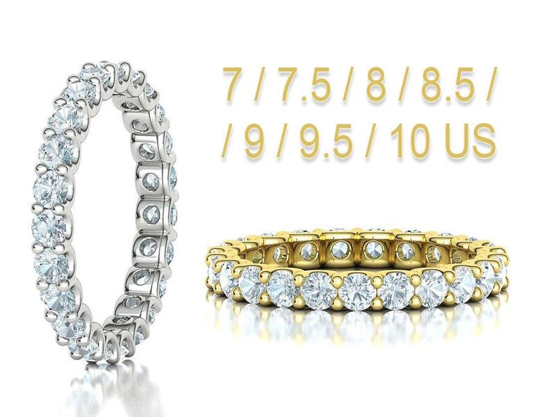 3mm Diamond Eternity Ring U shaped Prongs 7-10 US sizes