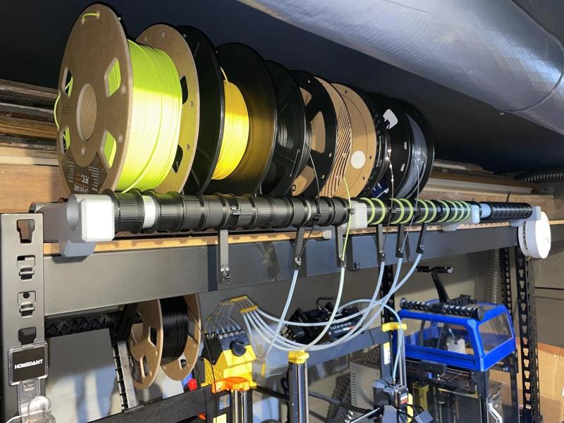 Rack mounted spool storage and MMU feeder system