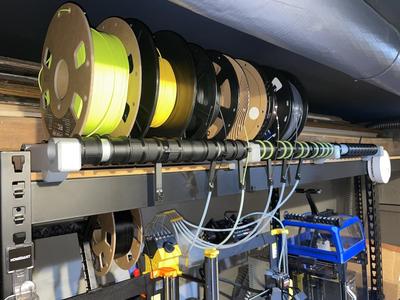 Rack mounted spool storage and MMU feeder system
