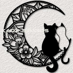 mandala cats on the moon wall art sitting kitties wall decor 2d art