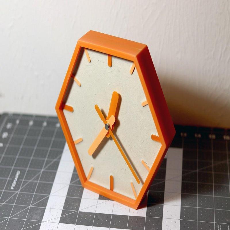 PLA and Concrete Hexagonal Wall Clock