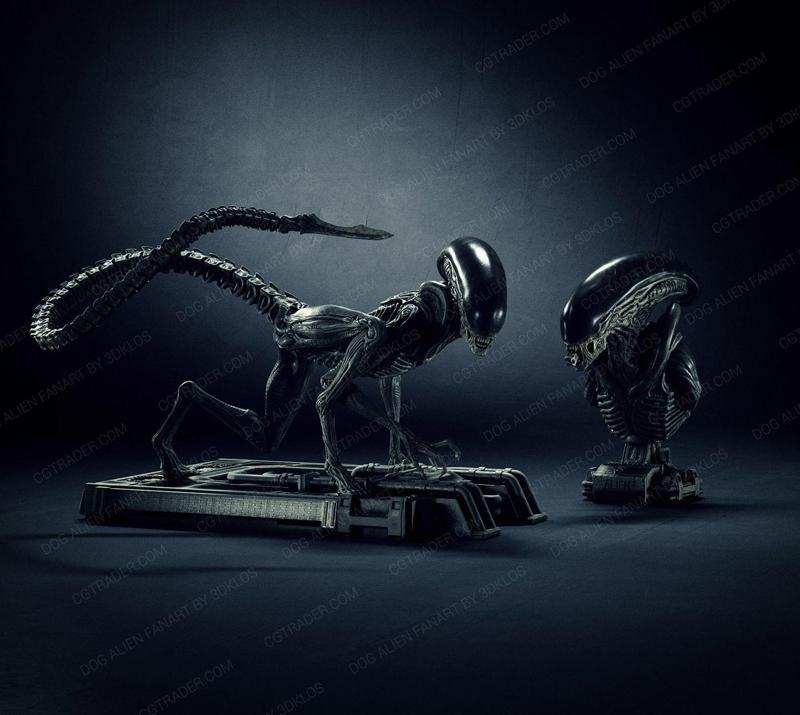 Dog Alien Crawling and BUST - fanart printable STL
