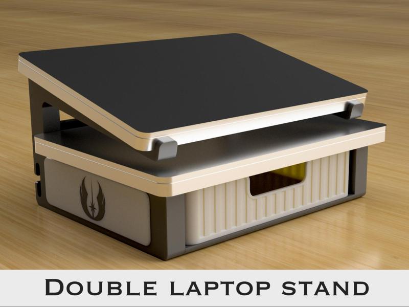 Double laptop stand with a drawer organiser