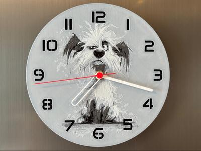wall / desk clock crazy weird dog